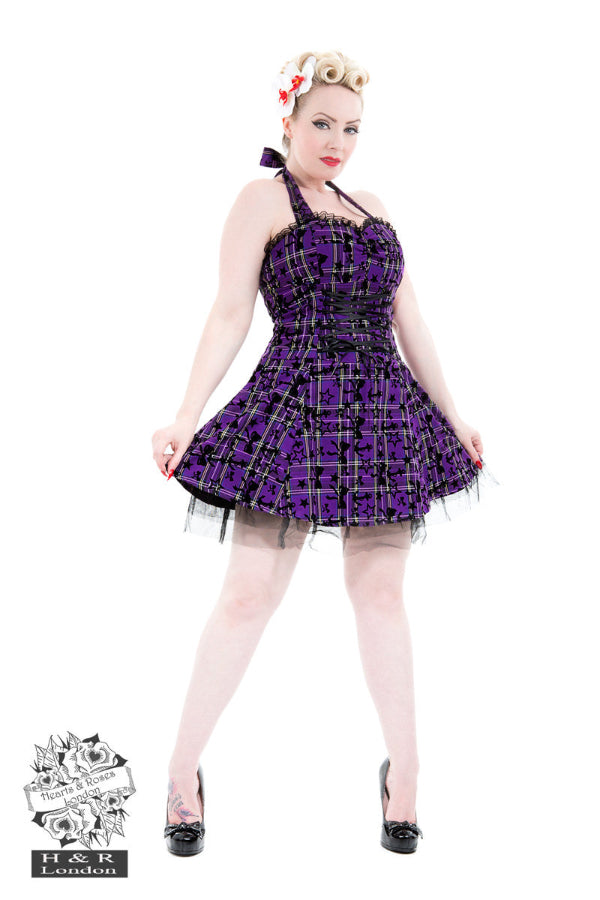 sz 8 purple gingham rockabilly dress
