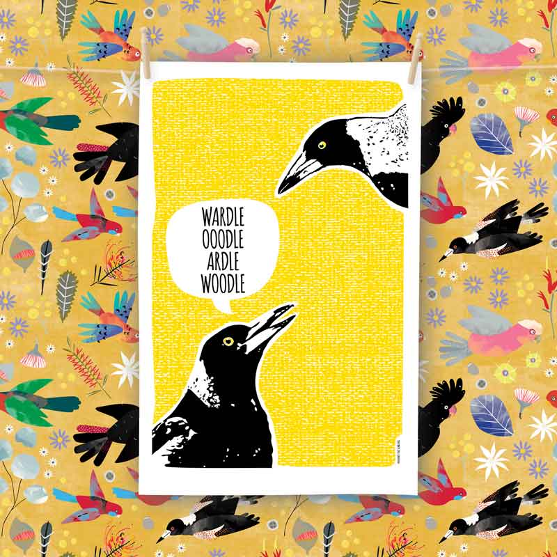 Magpie Talk tea towel