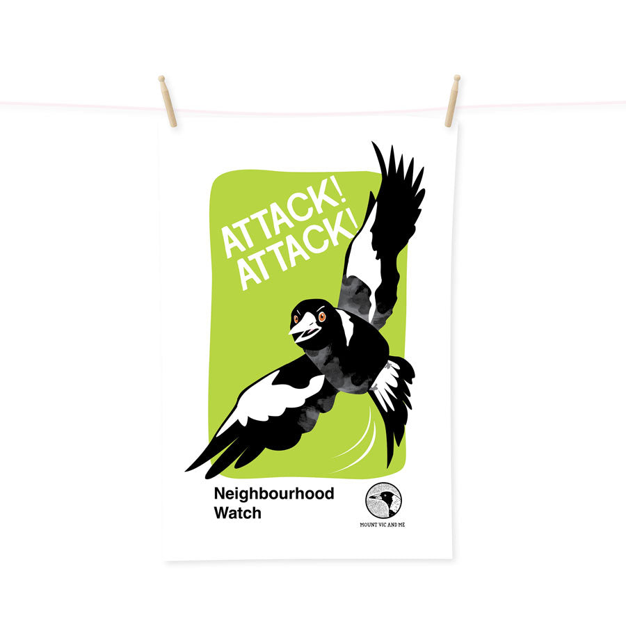 PRE ORDER Neighbourhood Watch magpie tea towel