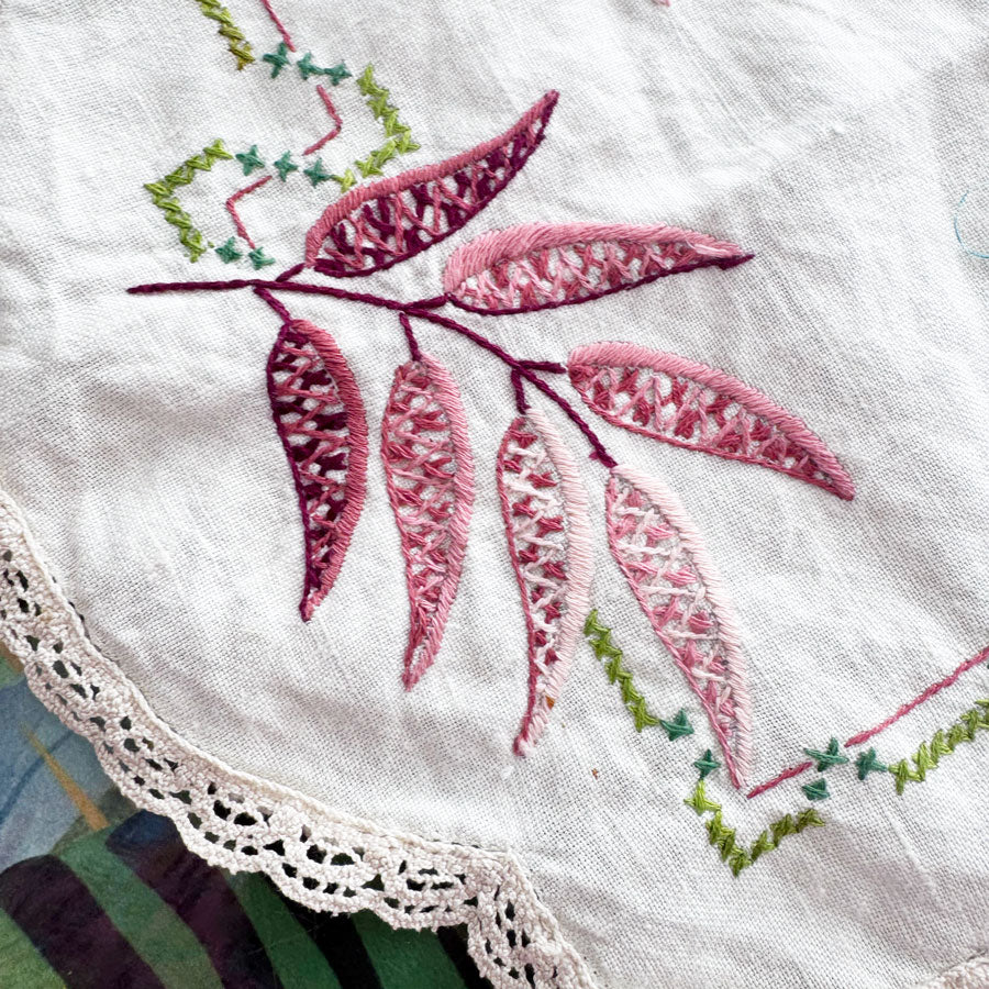 Autumn leaves embroidered doily