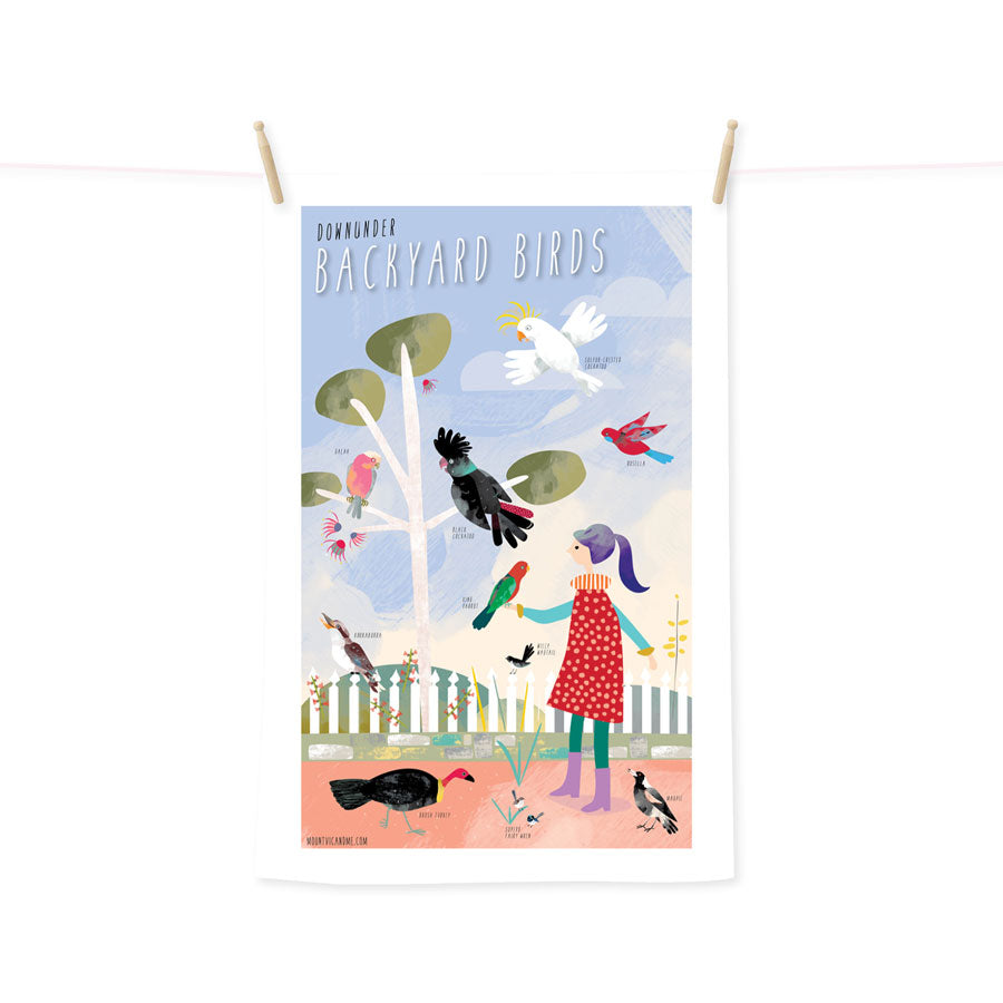 PRE ORDER Backyard birds art tea towel