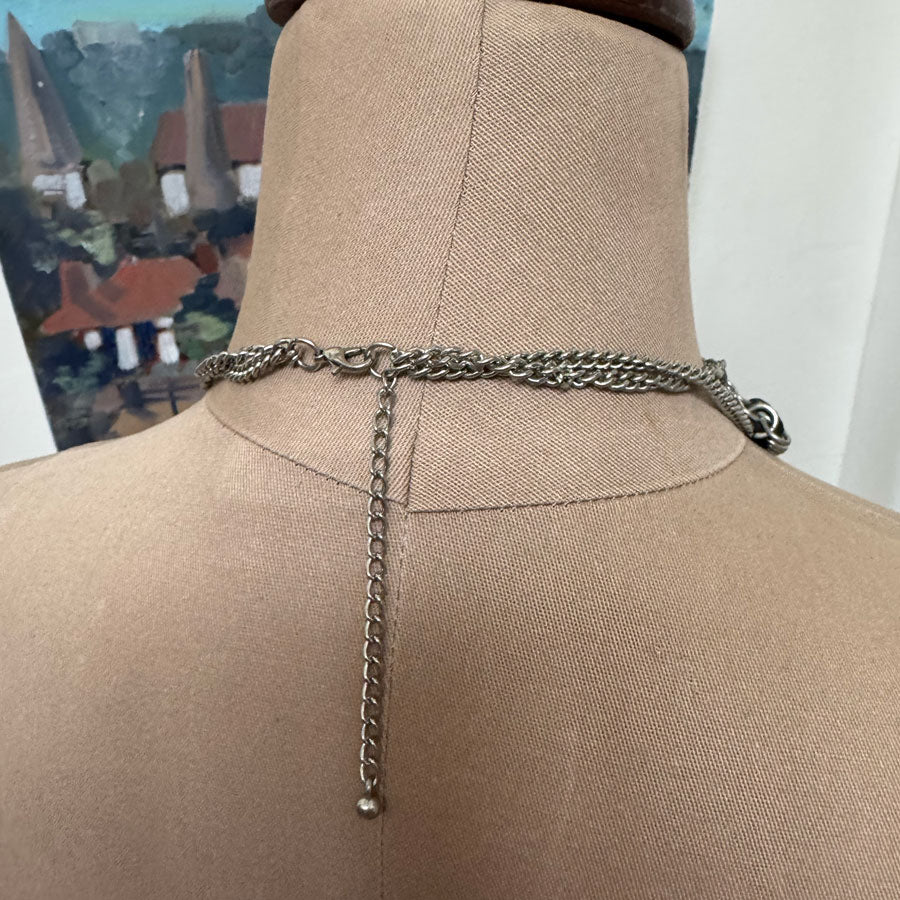 Chunky black silver costume necklace