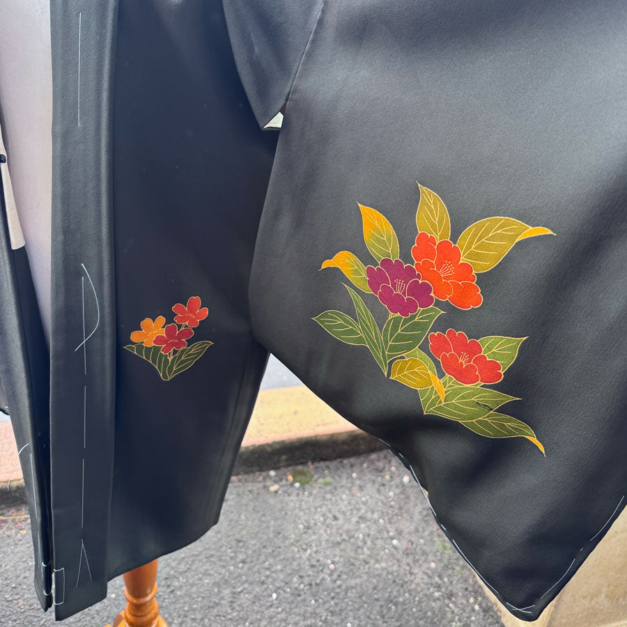 Black with rust flowers kimono jacket