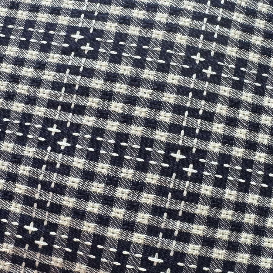 Blue check woven textured fabric