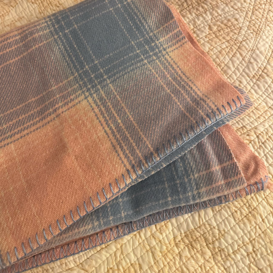Blanket : blue pink check wool remnant