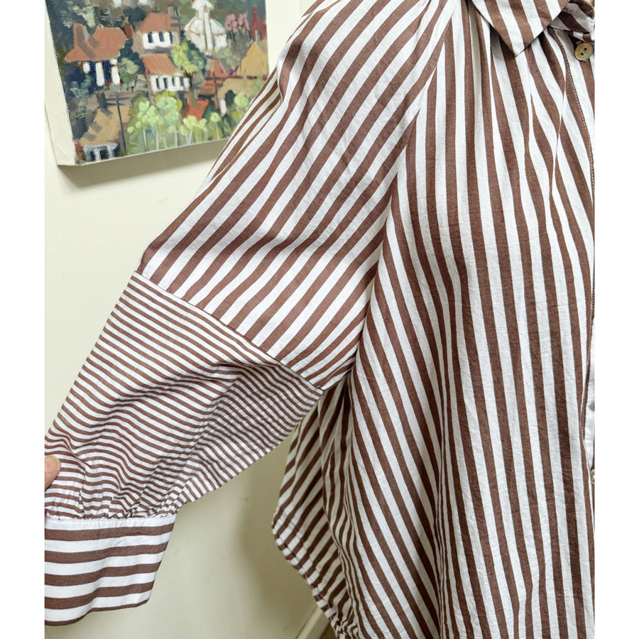Brown white striped smock shirt