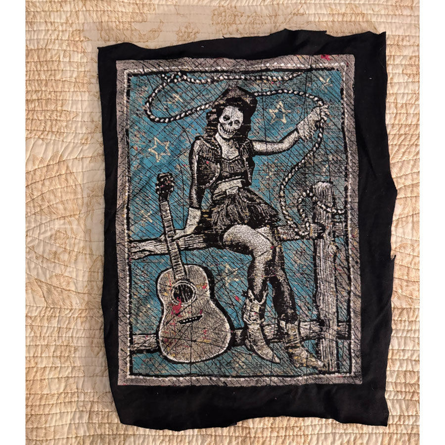 Cowgirl skull t shirt panel