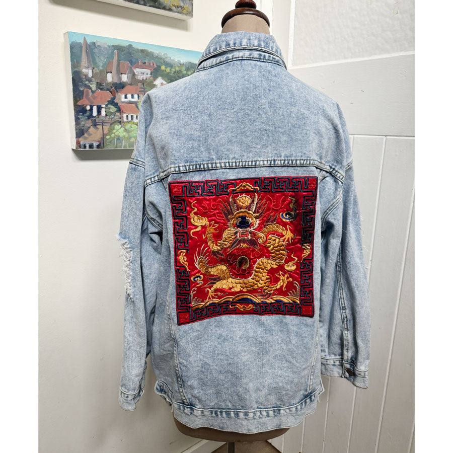 sz XL mens acid wash dragon jacket