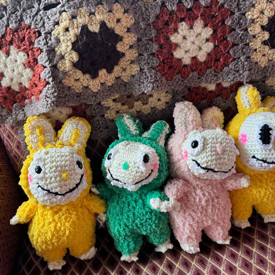 Hand knitted LABUBU bunny toys