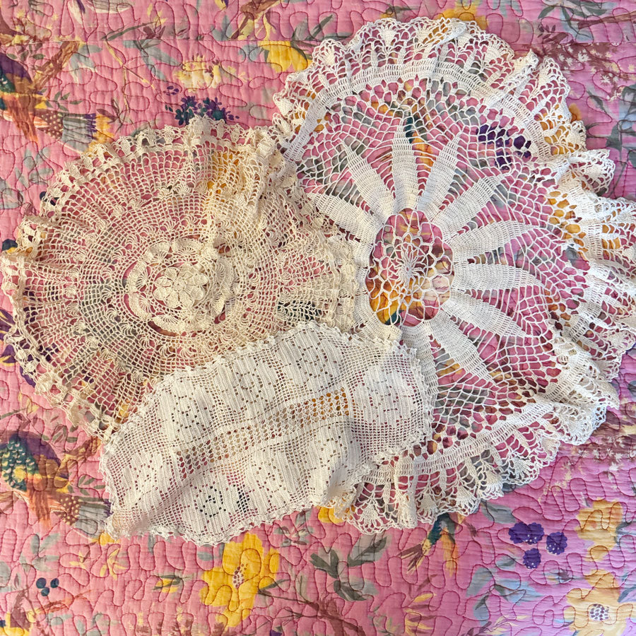 3 large crochet doilies