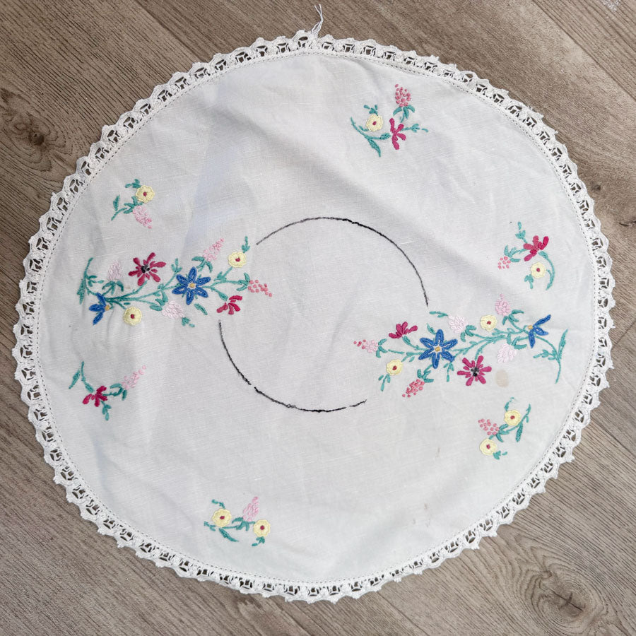 Large round embroidered doilie