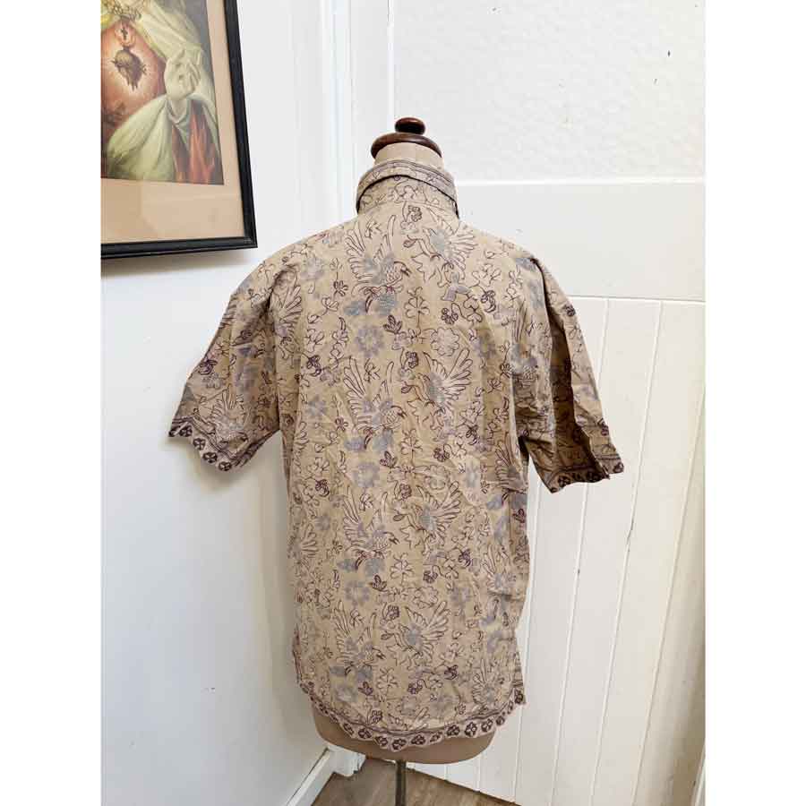 sz XL coffee cotton floral shirt
