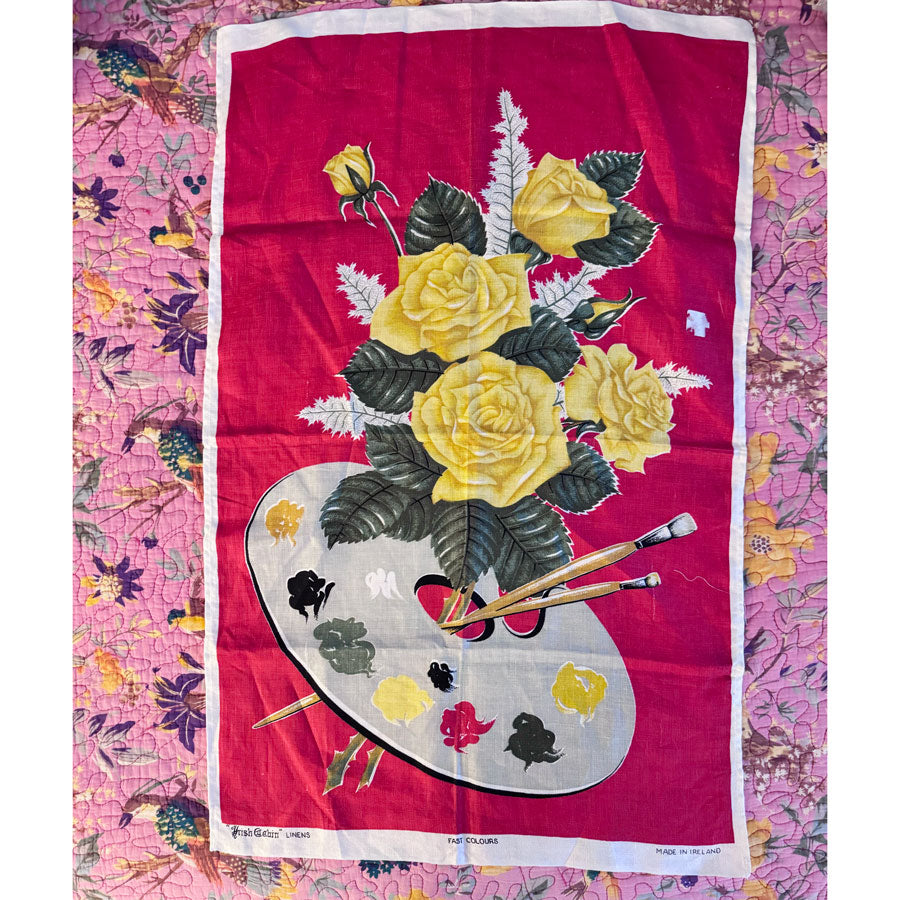 Red paint palette tea towel