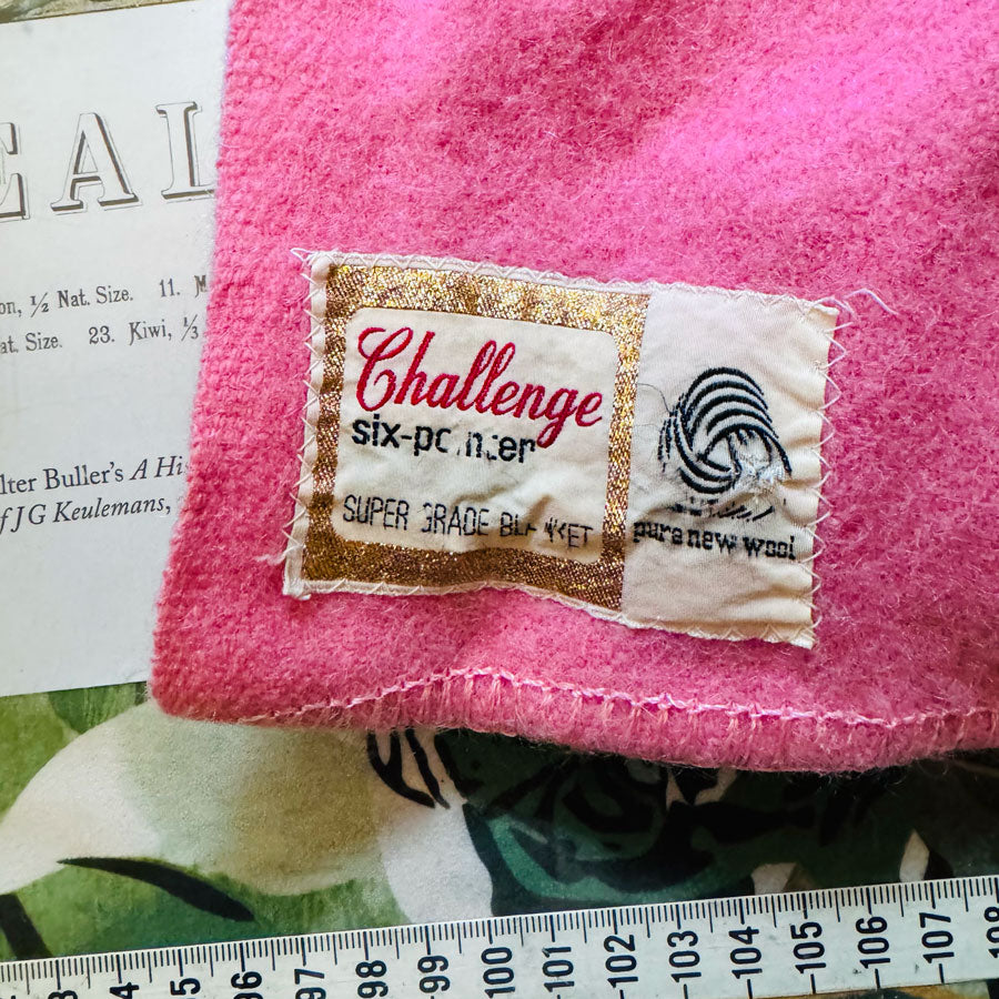 Blanket : pink aqua check wool remnant