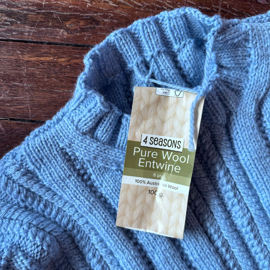 Sky blue cable knit wool jumper