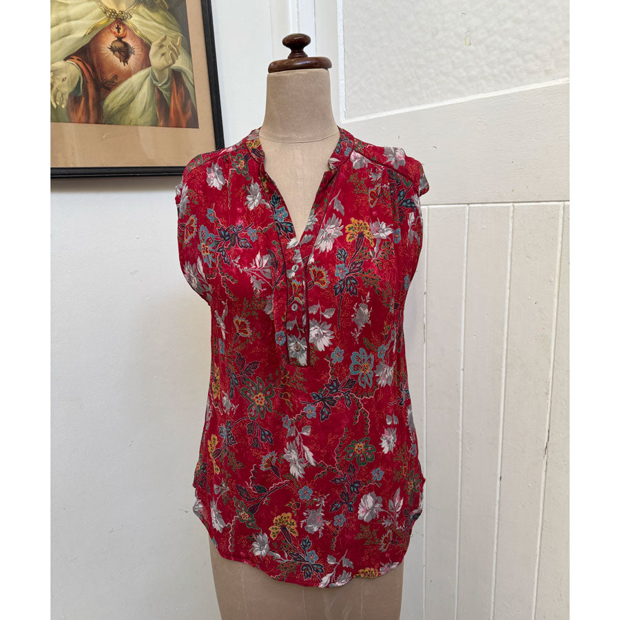 sz M red Blue Illusions blouse