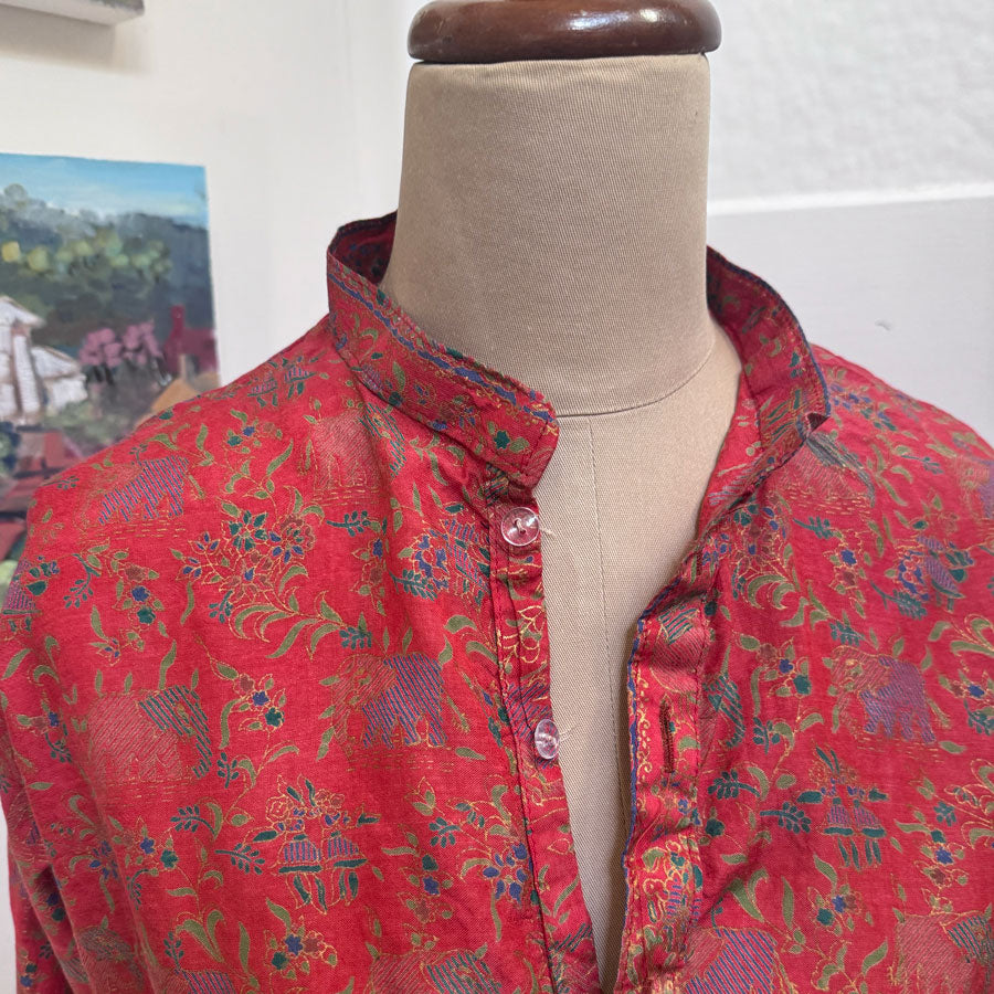 Red silk kurta blouse