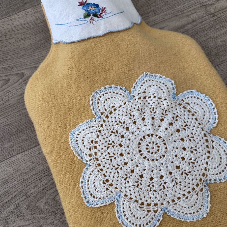 Buttermilk vintage linen hot water bottle cover