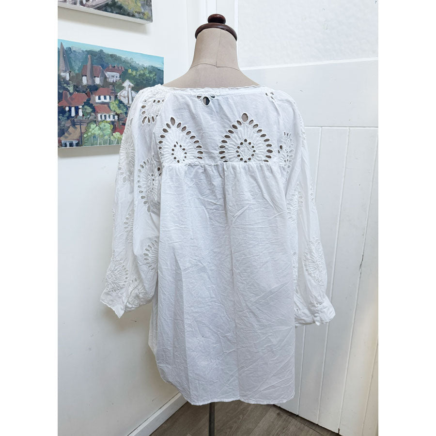 sz 22 white boho cotton blouse