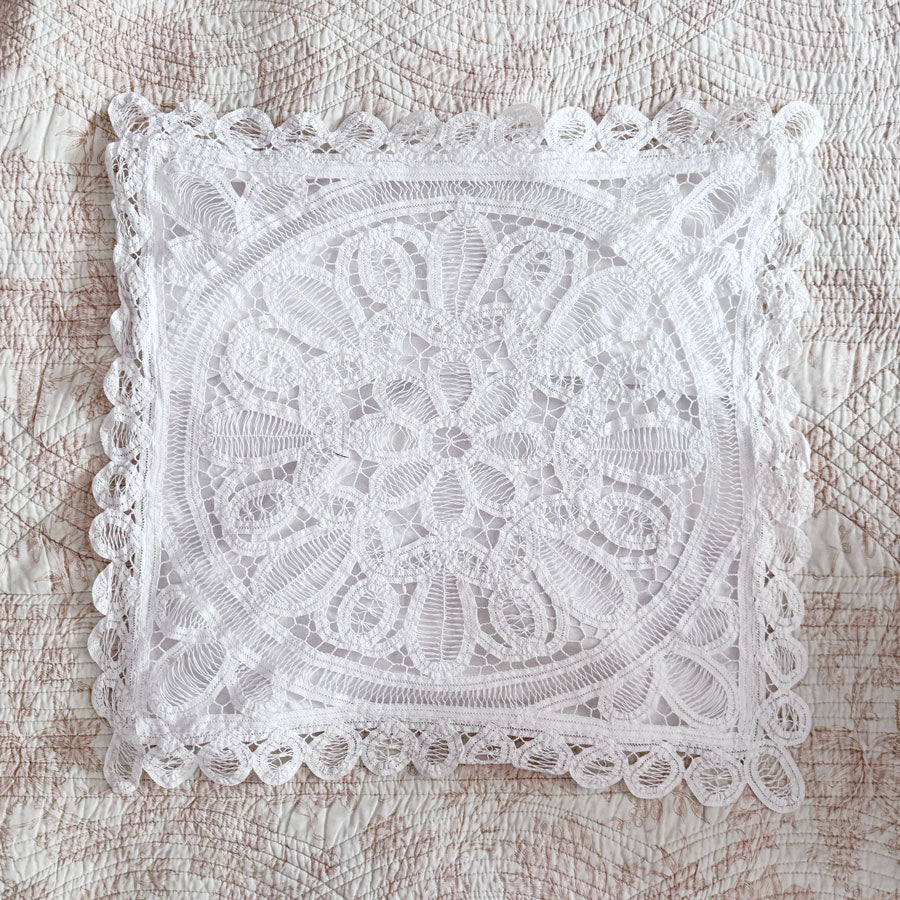 White embroidered square pillow sham