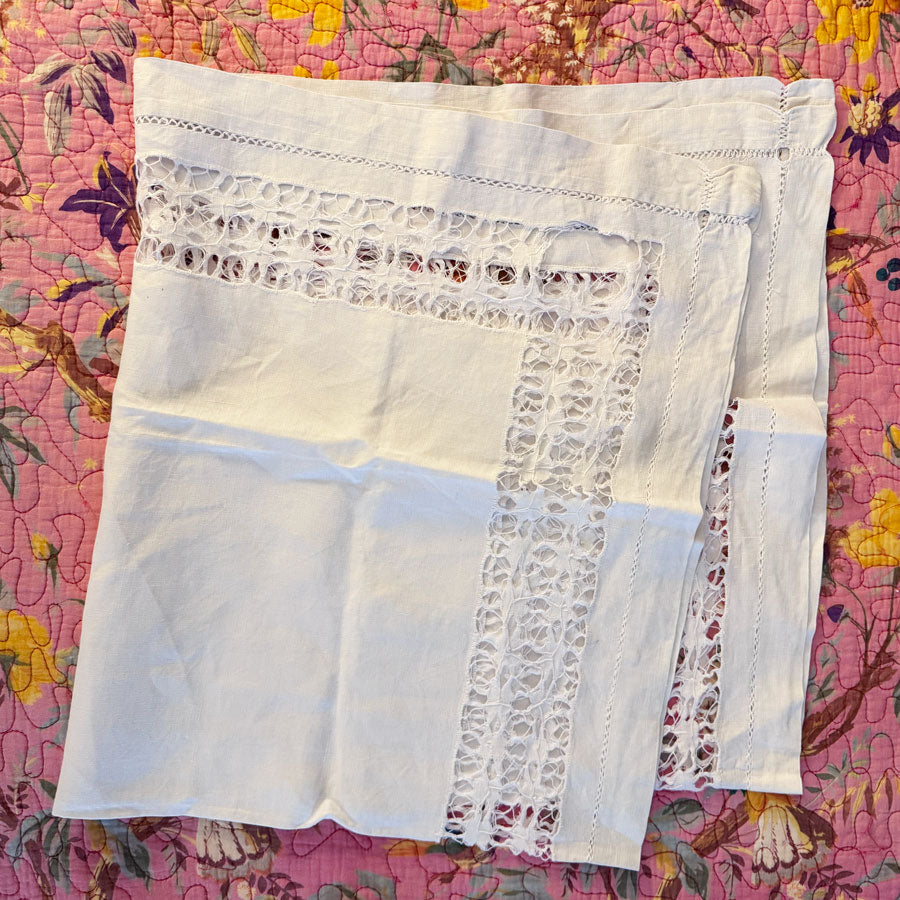 White embroidered square tablecloth