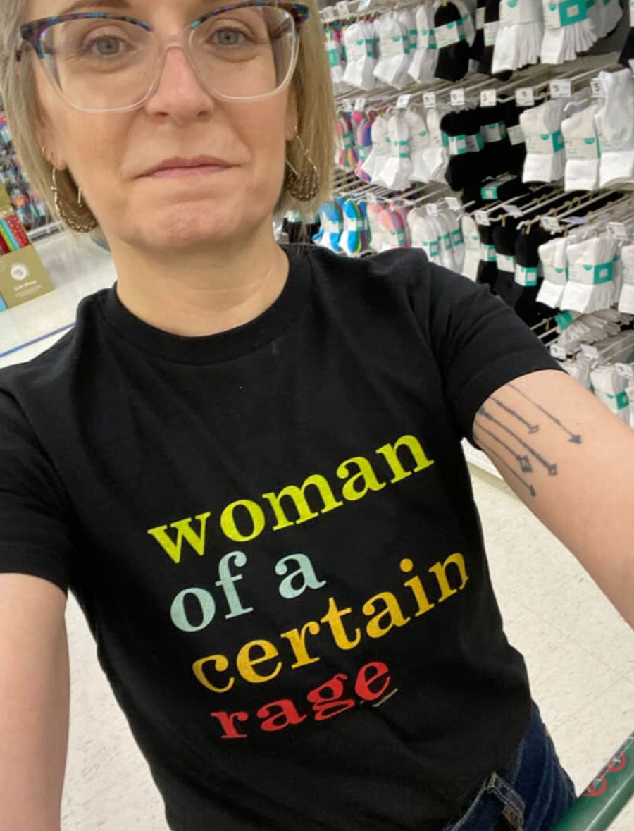 RTS Woman of a Certain Rage navy semi fit t shirt