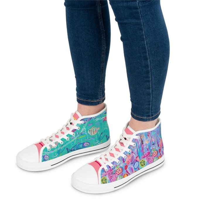 Tropical Fish high top womens canvas sneakers