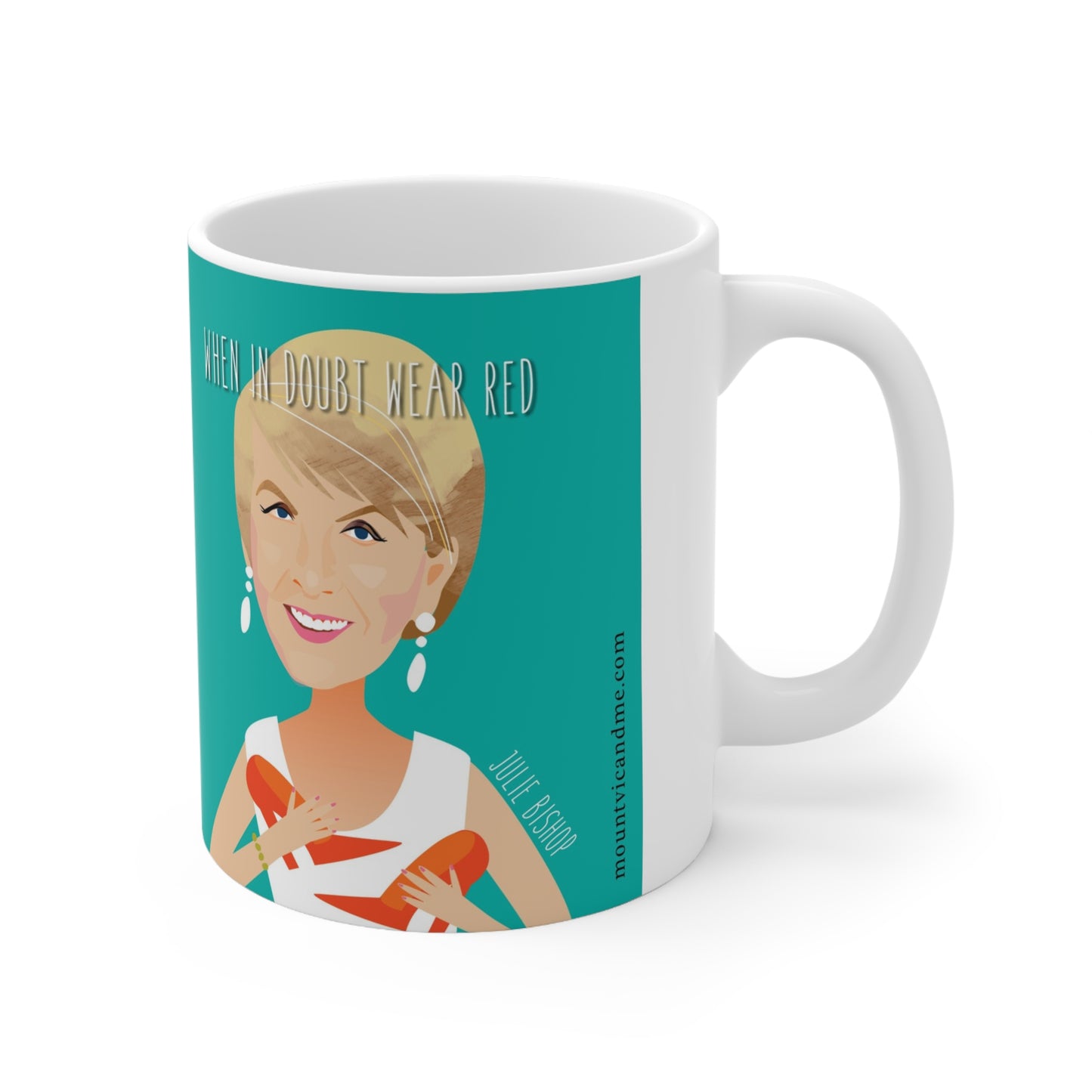 Julie Bishop when in doubt wear red mug