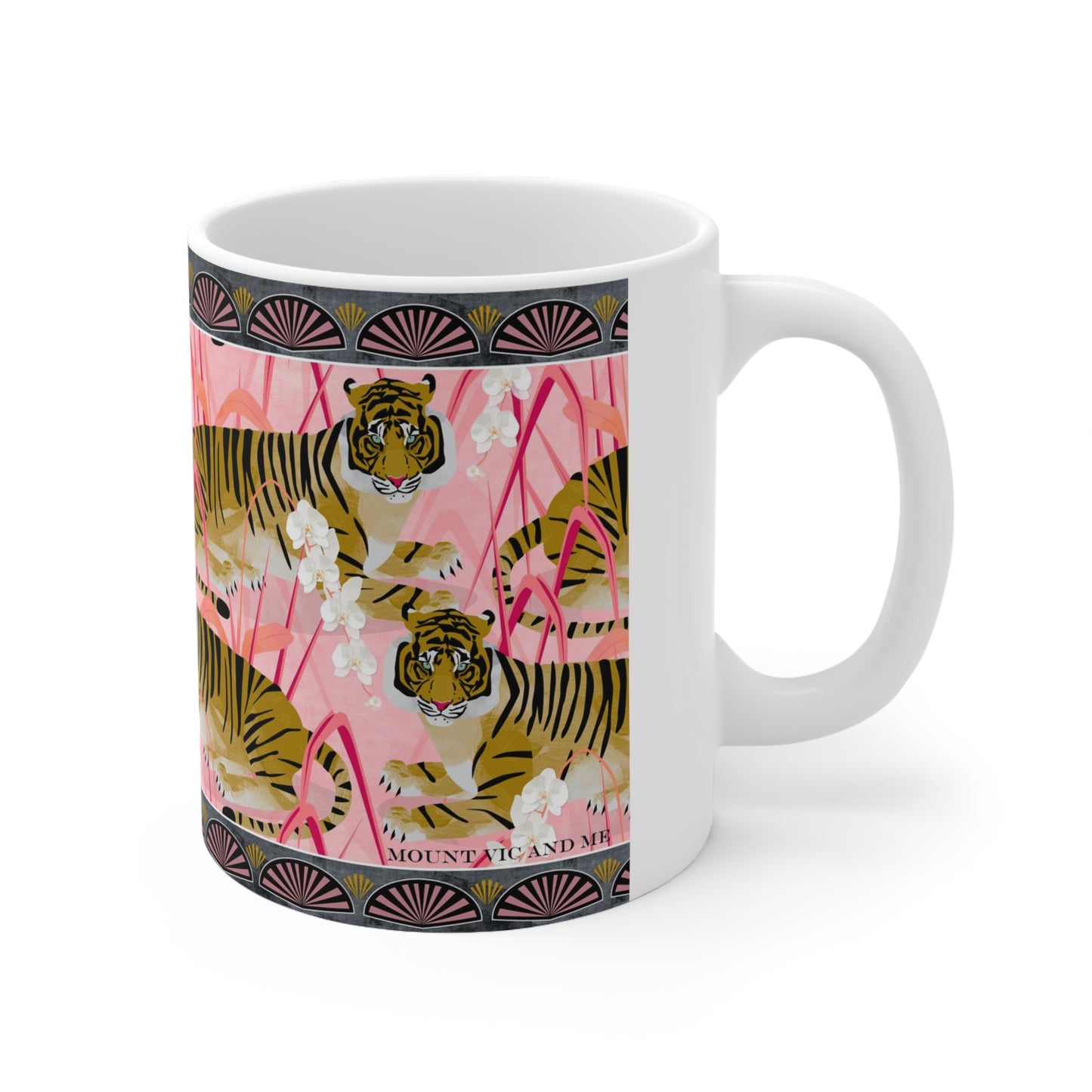 Gold Tigers on pink mug