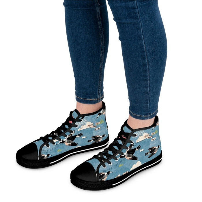 Magpie Talk blue high top womens canvas sneakers