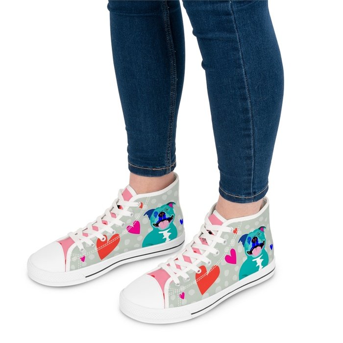 Happy Staffy high top womens canvas sneakers