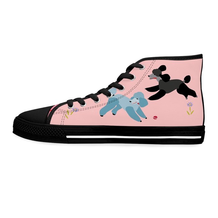 Poodles in the park high top womens canvas sneakers