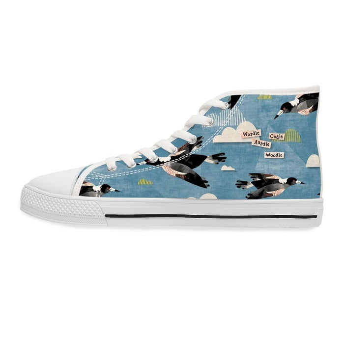 Magpie Talk blue high top womens canvas sneakers