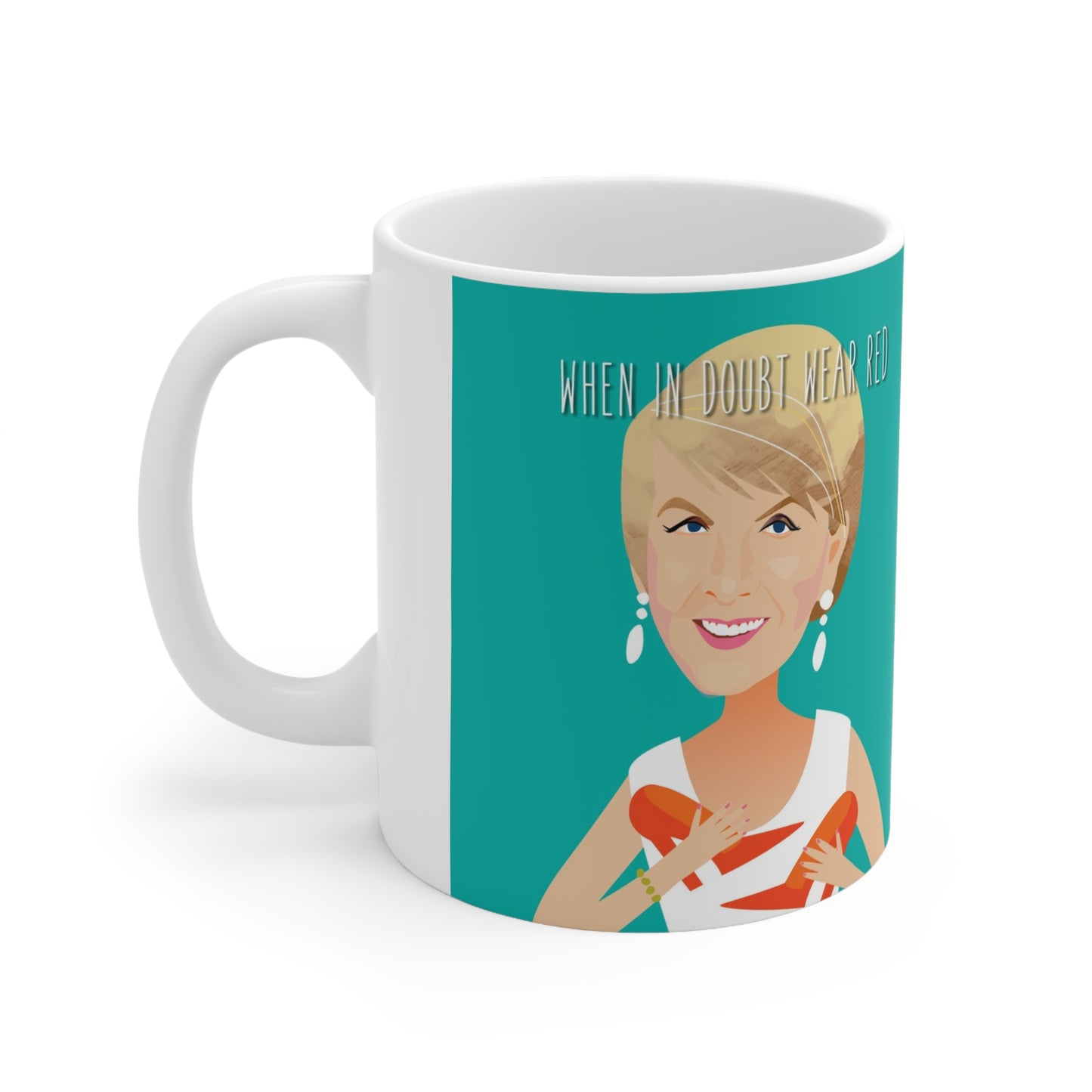 Julie Bishop when in doubt wear red mug