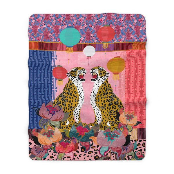 Festival Dreaming Leopards sherpa blanket