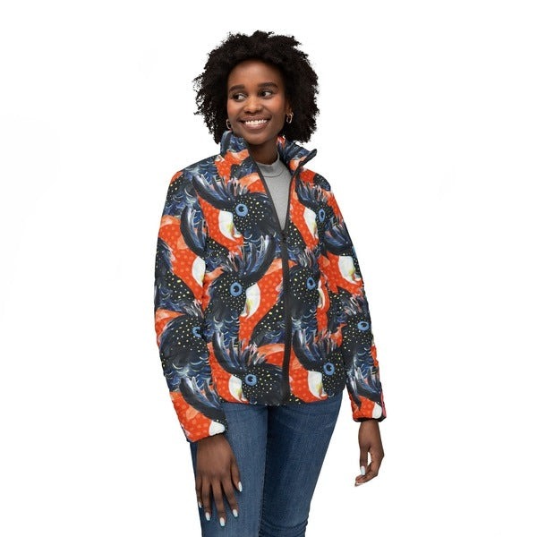 Painted Black Cockatoos women’s puffer jacket