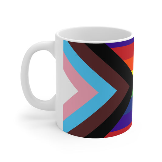 Progress Pride rainbow mug