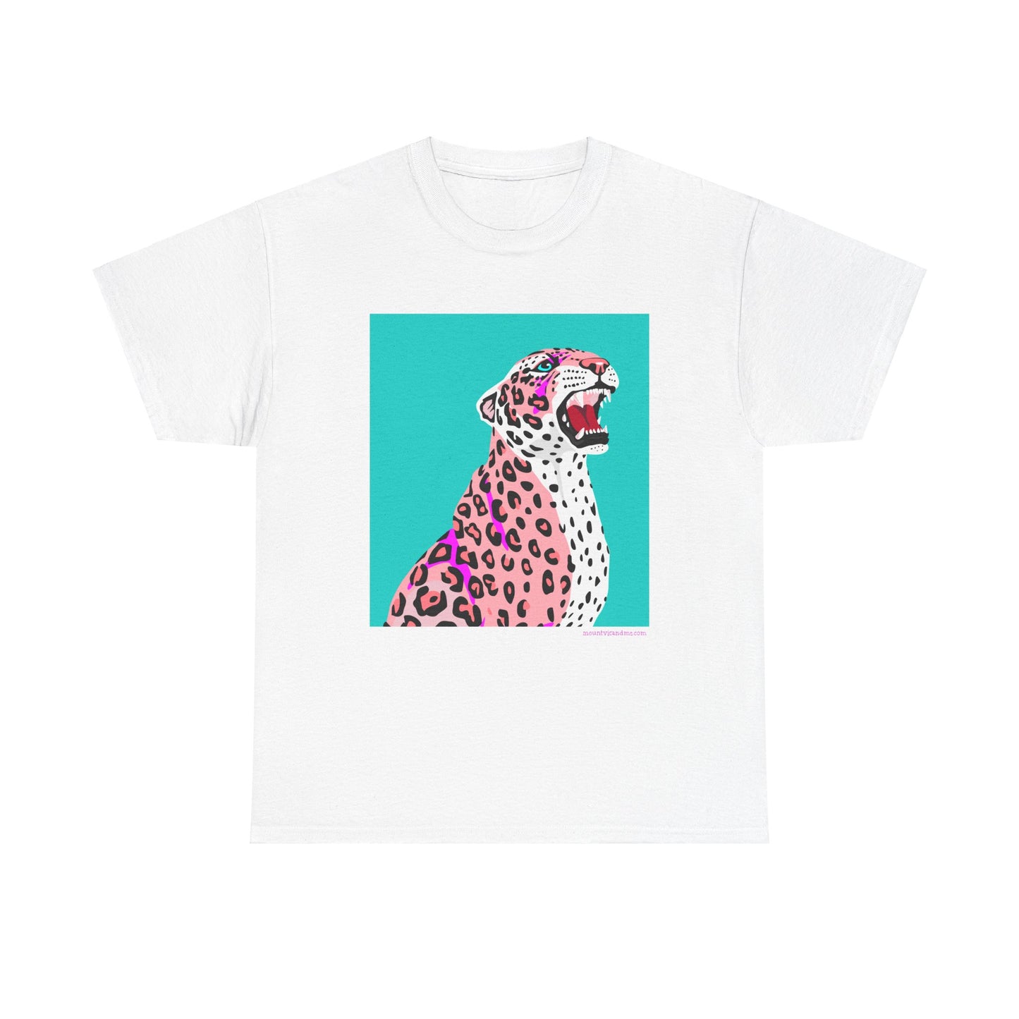 Kitsch leopard on teal classic cotton t shirt