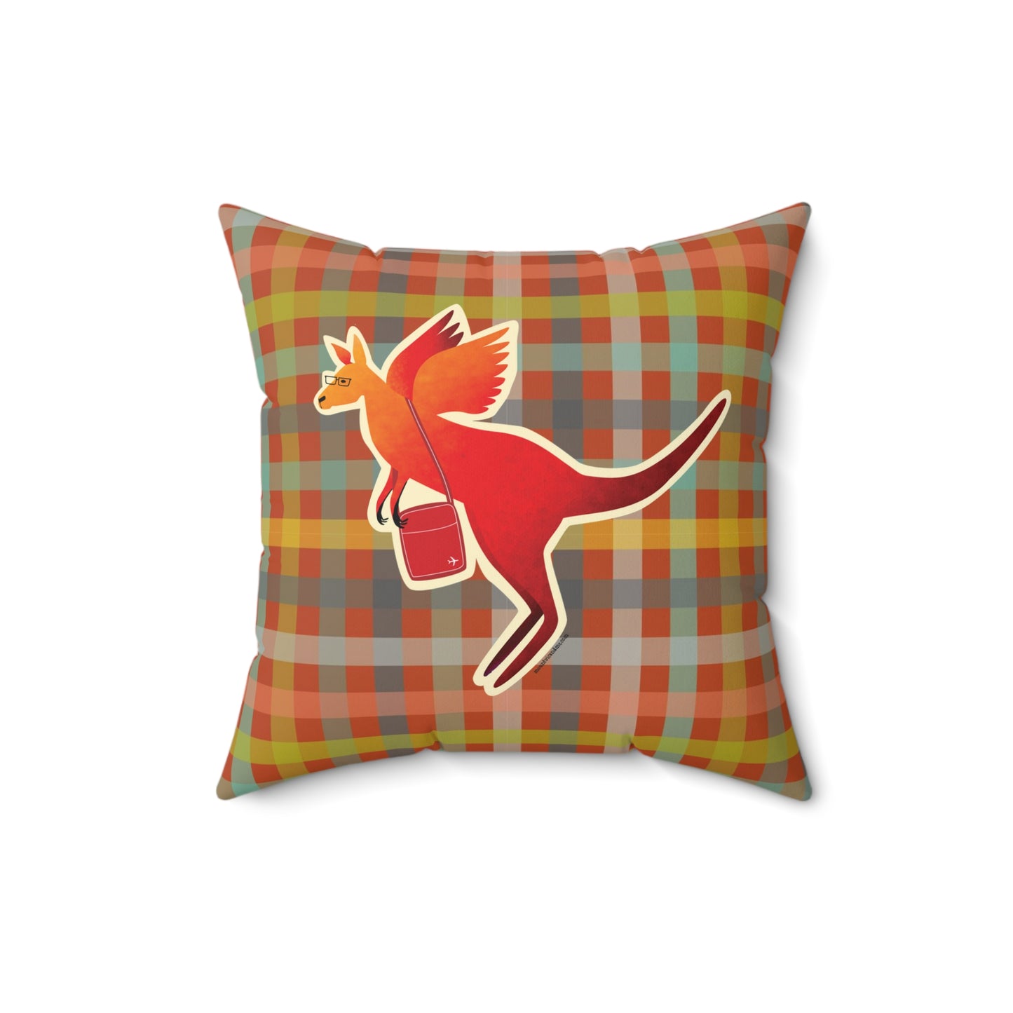 Red Kangaroo vintage traveller faux suede cushion