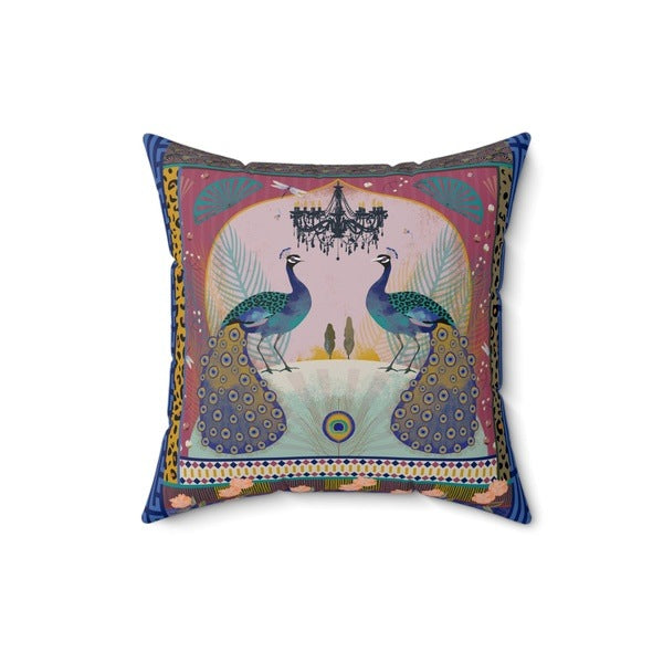 Peacock Paradise faux suede cushion
