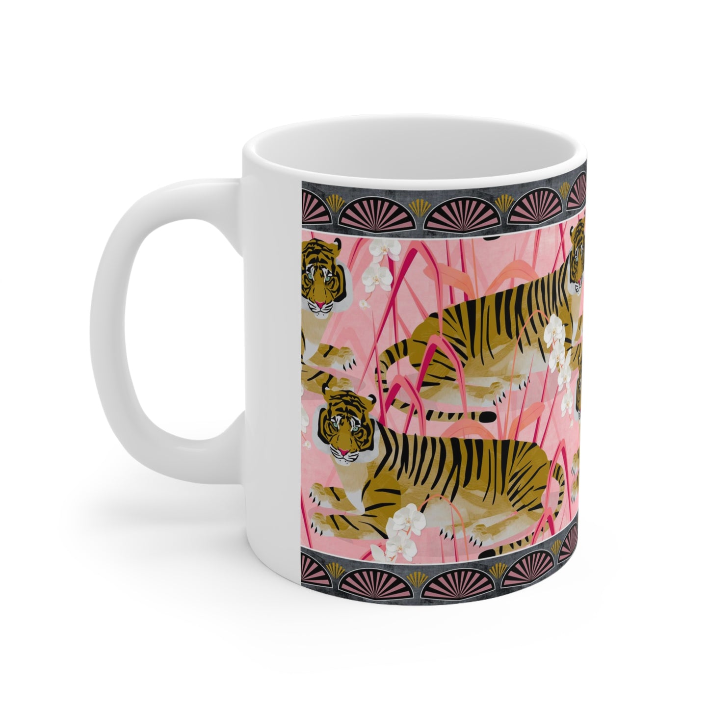 Gold Tigers on pink mug