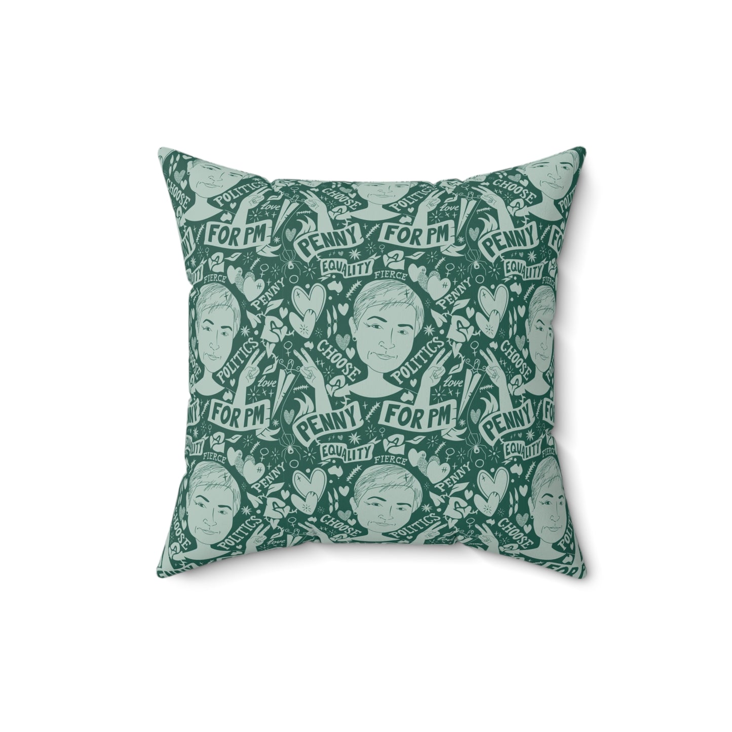 Choose Politics Penny Wong green faux suede cushion