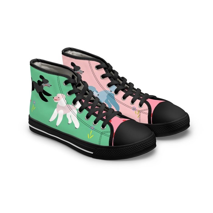 Poodles in the park high top womens canvas sneakers