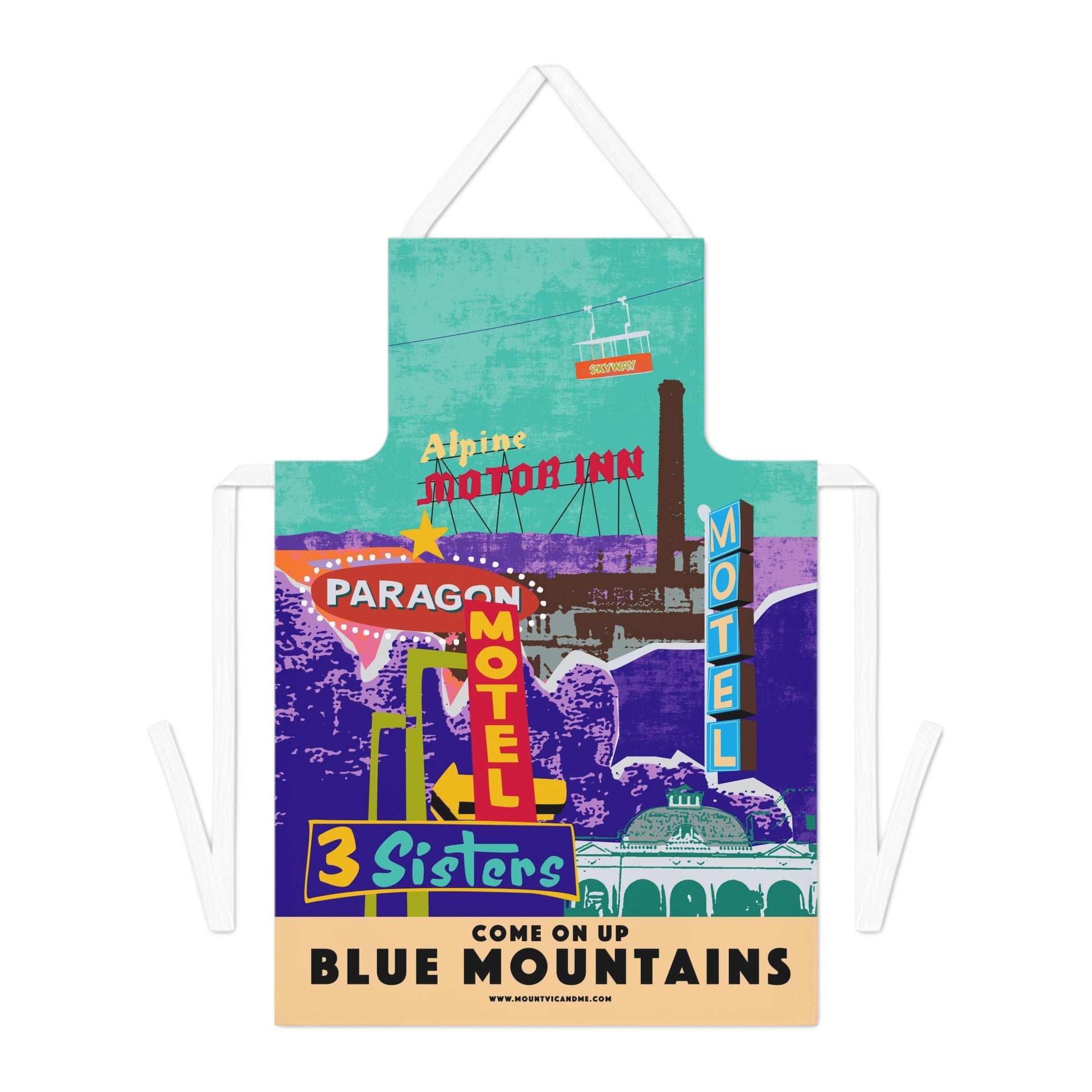 Retro Blue Mountains apron