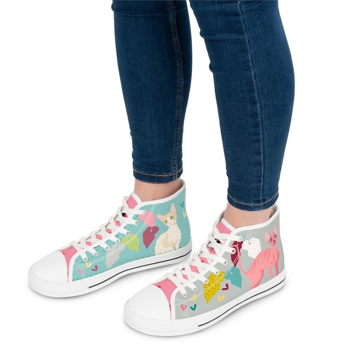 Cornish Rex cats high top womens canvas sneakers