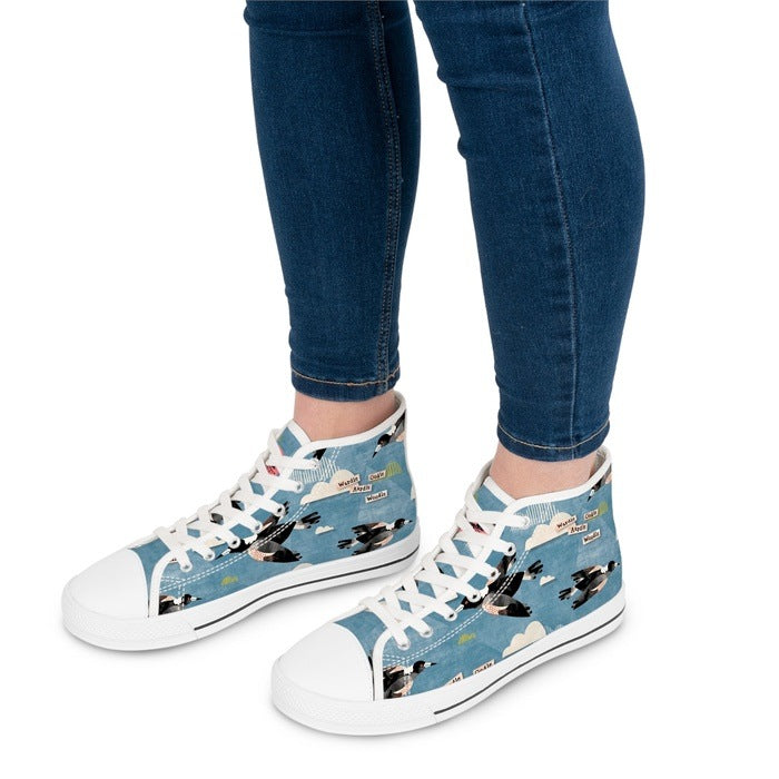 Magpie Talk blue high top womens canvas sneakers