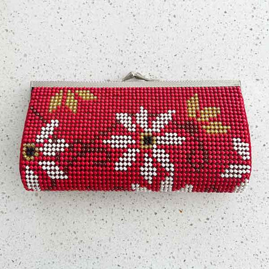 Red beaded vintage clutch purse 5935