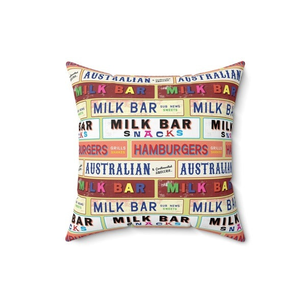 Aussie Milk Bar Signs faux suede cushion