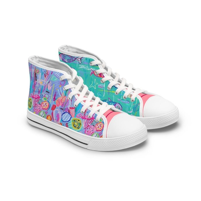 Tropical Fish high top womens canvas sneakers