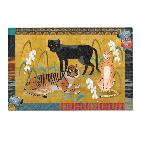 Big cats on gold rug